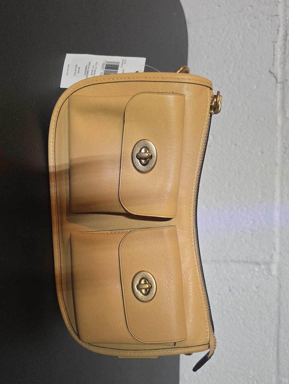 Coach Waverley In Vanilla Pebbled Leather Double Pocket Crossbody — Beige/Tan